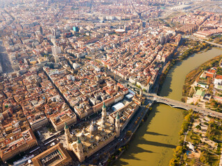 Wall Mural - Aerial view of Saragossa with Cathedral Basilica of Our Lady, Spain