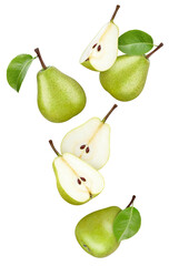 Wall Mural - Pear and half pears on white background. Pear isolated on white background. Pear with clipping path