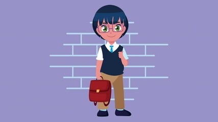 Wall Mural - back to school animation with schoolboy