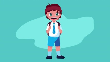 Wall Mural - back to school animation with little schoolboy