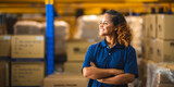 Fototapeta  - African American woman are work with business distribution inventory in warehouse factory, female people working in safety occupation job for shipping industry manufacturing