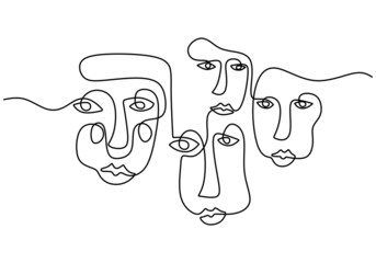 Wall Mural - One continuous line drawing abstract face. Aesthetic contour in ethnic tribal style isolated on white background. Great for home decor such as posters, wall art, tote bag, t-shirt print, mobile case.