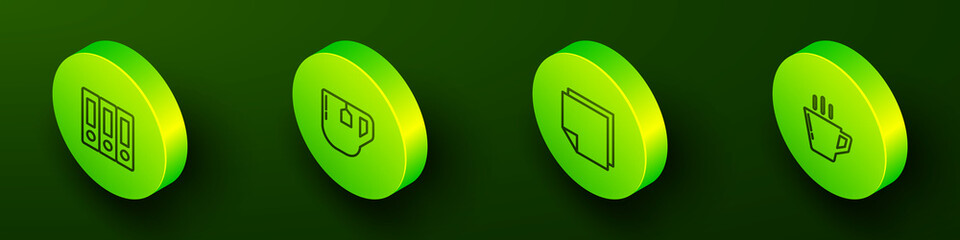 Poster - Set Isometric line Office folders, Cup of tea with tea bag, Post note stickers and Coffee cup icon. Vector