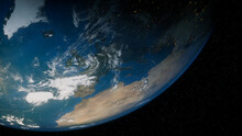 Earth In Space. Photorealistic 3D Render Of The Planet, With Views Of Denmark And Europe. Environment Concept.