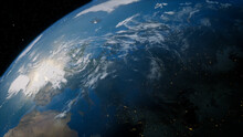 Earth In Space. Photorealistic 3D Render Of The Planet, With Views Of Russia And North Asia. Climate Concept.