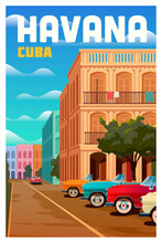 Havana, Cuba Vector Travel Retro Poster