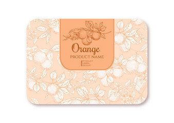 Wall Mural - Orange. Ripe citrus. Template for product label, cosmetic packaging. Easy to edit. Graphic drawing, engraving style. Vector illustration.