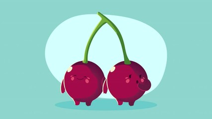 Poster - cherries fruit character animation