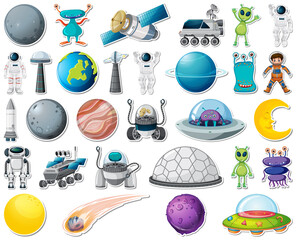 Wall Mural - Set of stickers with Solar system objects isolated