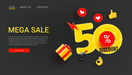 Aufkleber - Mega sale 50 percent. Web banner template