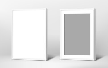 Poster - Two white photo frames in interior. Vector mock up