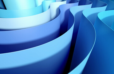 Fototapete - 3D render abstract background of smooth lines of splines blue color with a dof