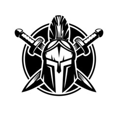 Wall Mural - Illustration with icon of spartan helmet with swords on white background.