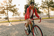 © mary_markevich - handsome bearded man traveling with bicycle in morning