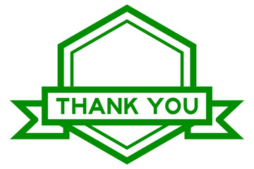 Sticker - Hexagon vintage label banner in green color with word thank you on white background