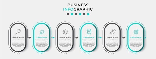 Vector Infographic design business template with icons and 6 options or steps. Can be used for process diagram, presentations, workflow layout, banner, flow chart, info graph