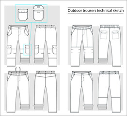 Wall Mural - Outdoor trousers collection basic set of technical sketches for kids