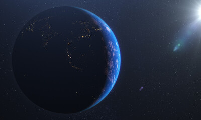 Wall Mural - planet earth over starry night space. Changing from night to day. 