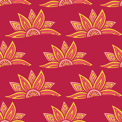 Canvas Print - Chinese pattern in red and yellow colors for textile design. Floral seamless pattern.