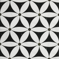 Wall Mural - black and white seamless pattern on tiles