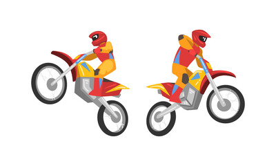 Sticker - Freestyle Motocross with Motorcycle Rider Performing Jumps and Stunt Vector Set