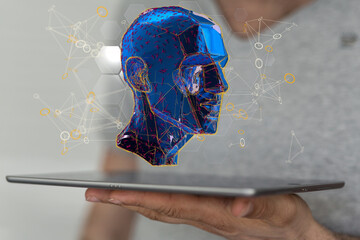 Poster - Human head and brain.Deep learning , Machine learning and artificial intelligence , AI Technology,