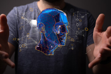 Poster - Human head and brain.Deep learning , Machine learning and artificial intelligence , AI Technology,
