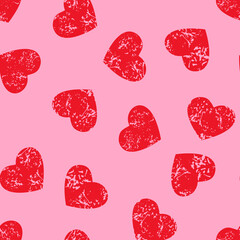 Wall Mural - Red heart on pink background seamless vector pattern