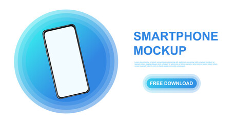Poster - realistic smartphone mockup. 3d mobile phone with blank white screen in bright blue circle. screen t