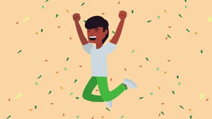 Poster - happy indian boy celebrating jumping character