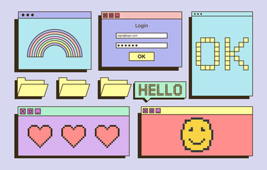 Aufkleber - retro desktop concept. user interface in style of pop art. download window, password and login, file
