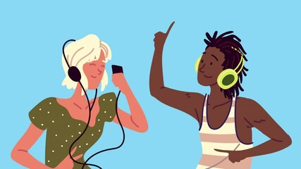 Sticker - interracial couple listening music characters