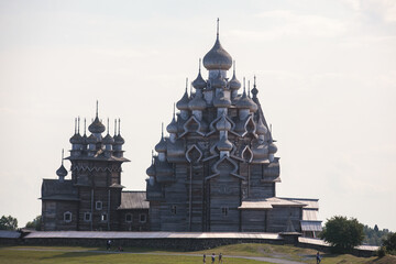 Wall Mural - Kizhi Island and Kizhi Pogost wooden church open-air museum,  summer vibrant view of  Onega Lake, Medvezhyegorsky District, Republic of Karelia, Russia