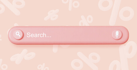 Fototapete - Search bar with a background of percentages. 3d rendering. The concept of searching for discounts, sales.
