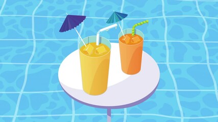 Canvas Print - juice fruits cocktails in pool scene