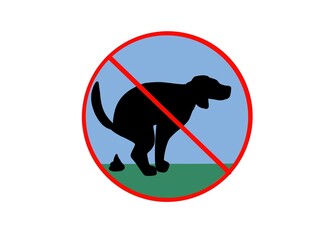 Not allowed Dog pooping illustration on white background 