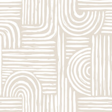 Contemporary Seamless Pattern With Abstract Line In Nude Colors.