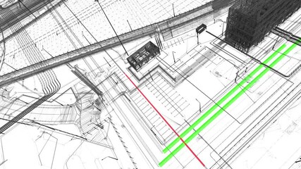Wall Mural - demonstration of the intersection clashes of utilites city systems of bim models of infrastructure p