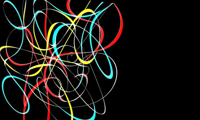 Poster - Intertwined colorful stripes on the left half of the black background and on the right it is possible to enter text