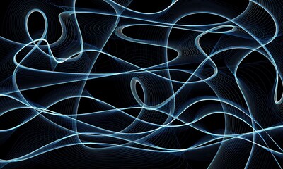 Poster - Intertwined light blue mesh lines on a black background