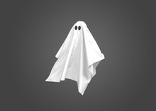3d White Ghost Ghost Floating From A Sheet On A Gray Background, 3d Render, 3d Illustration