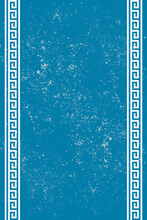 Greek Style Frame With Ornament And Gunge Background. Blue Frame For Restaurant Menu Or Pictures. Copy Space For Design Or Text. Vector Illustration