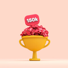 Poster - Thank you 150k social media followers celebration trophy. 3D render