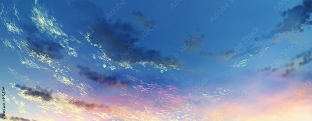 青みがかった朝焼けの空の風景イラスト Stock Illustration | Adobe Stock