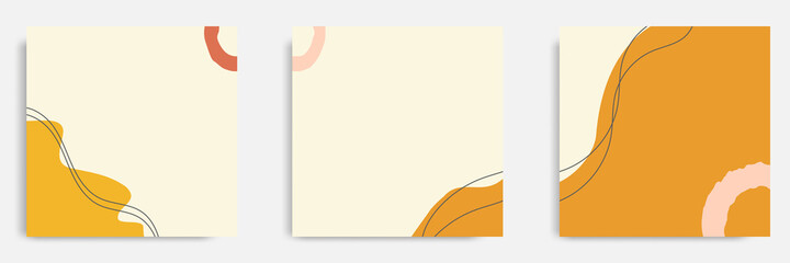 Wall Mural - Set of abstract organic fluid brush background template and layout in square shape for multipurpose usage web and print, banner, cover in orange peach pastel color