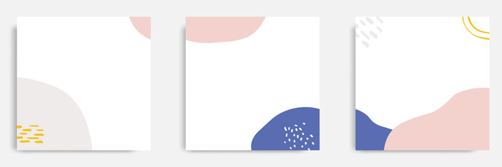 Wall Mural - Set of abstract organic fluid spotted background template and layout in square shape for multipurpose usage web and print, banner, cover in blue peach pastel color
