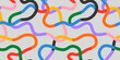 © Dedraw Studio - Fun colorful line doodle seamless pattern. Creative minimalist style art background for children or trendy design with basic shapes. Simple childish scribble backdrop.