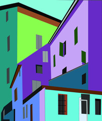 Wall Mural - Colorful abstract background,  buildings, blue. Green. Purple