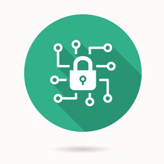 Poster - cyber security icon with long shadow for graphic and web design.