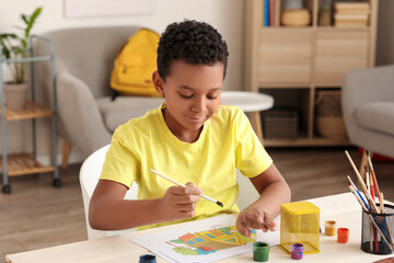 Poster - Little African-American boy painting at home